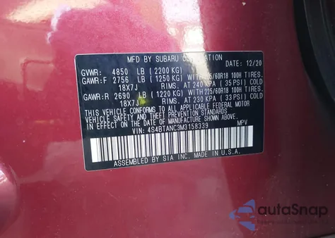 2021 Subaru Outback Limited z USA, uszkodzony, nr VIN 4S4BTANC3M3158339